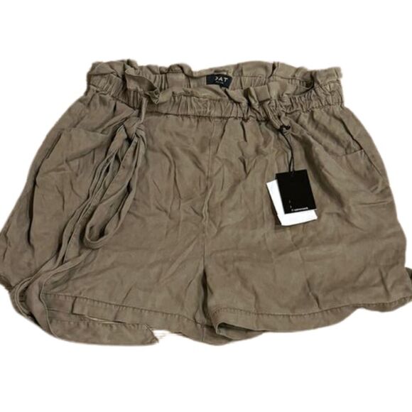 OAT Juniors Chambray Pull-on High-Waisted Paperbag Shorts Dark Green XL $64 NWT - Picture 5 of 9